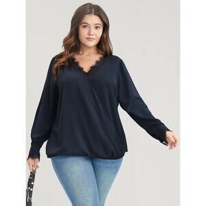 Bloomchim Navy Blue V-Neck Long Sleeve Wrap Front Top 14/16